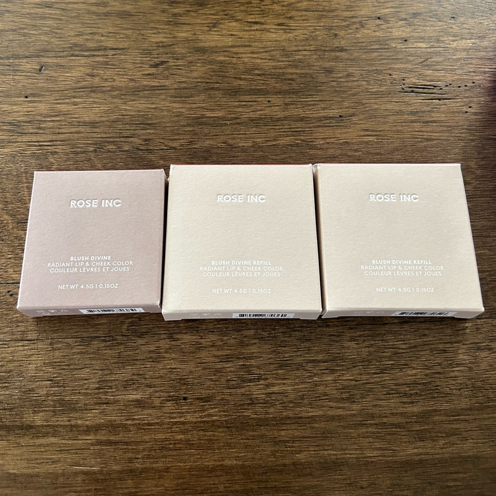 NEW IN BOXES Rose Inc Refillable Blush compact with 2 refills